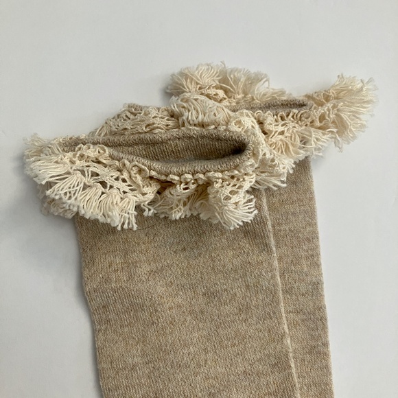 NWOT knee high heather oatmeal socks with off white lace cuff trim - Picture 4 of 4
